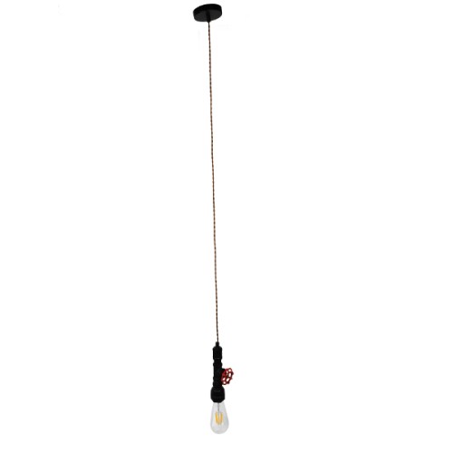 GLOBOSTAR® SPIGOT 01415 Vintage Κρεμαστό Φωτιστικό Οροφής με Ντουί 1 x E27 AC 220-240V IP20 - Μαύρο & Κόκκινο - Μ5 x Π5 x Y20cm