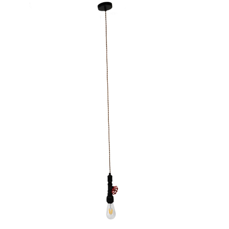 GLOBOSTAR® SPIGOT 01415 Vintage Κρεμαστό Φωτιστικό Οροφής με Ντουί 1 x E27 AC 220-240V IP20 - Μαύρο & Κόκκινο - Μ5 x Π5 x Y20cm