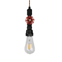 GLOBOSTAR® SPIGOT 01415 Vintage Κρεμαστό Φωτιστικό Οροφής με Ντουί 1 x E27 AC 220-240V IP20 - Μαύρο & Κόκκινο - Μ5 x Π5 x Y20cm