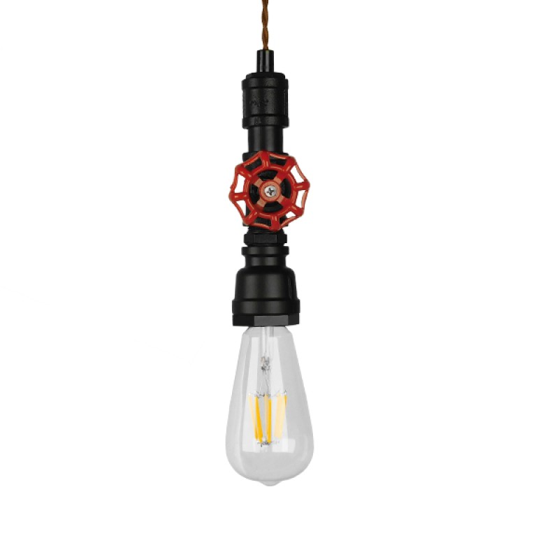 GLOBOSTAR® SPIGOT 01415 Vintage Κρεμαστό Φωτιστικό Οροφής με Ντουί 1 x E27 AC 220-240V IP20 - Μαύρο & Κόκκινο - Μ5 x Π5 x Y20cm