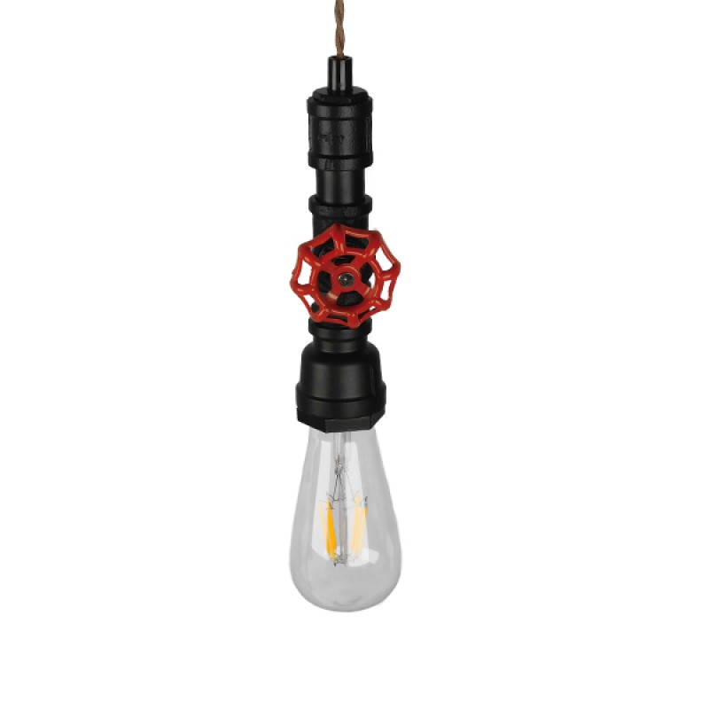 GLOBOSTAR® SPIGOT 01415 Vintage Κρεμαστό Φωτιστικό Οροφής με Ντουί 1 x E27 AC 220-240V IP20 - Μαύρο & Κόκκινο - Μ5 x Π5 x Y20cm