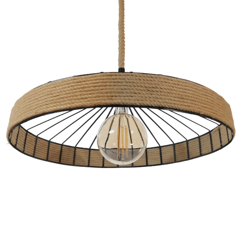 GLOBOSTAR® SAHARA 01416 Boho Κρεμαστό Φωτιστικό Οροφής με Ντουί 1 x E27 AC 220-240V IP20 - Μπεζ & Μαύρο - Μ80 x Π80 x Y25cm