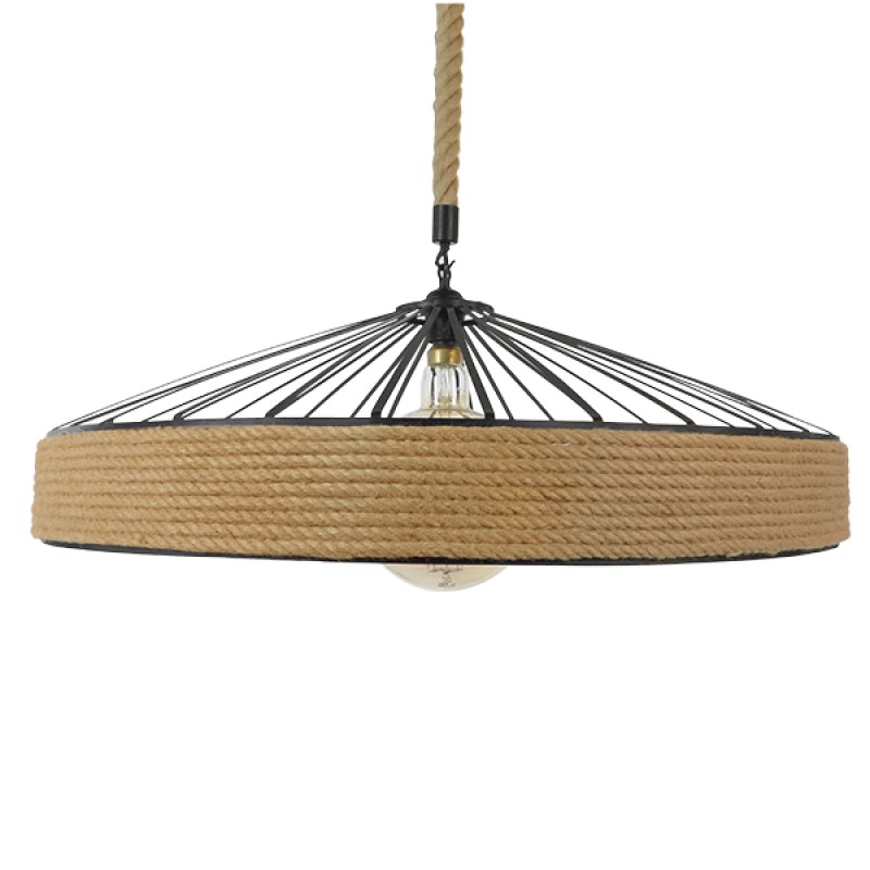 GLOBOSTAR® SAHARA 01416 Boho Κρεμαστό Φωτιστικό Οροφής με Ντουί 1 x E27 AC 220-240V IP20 - Μπεζ & Μαύρο - Μ80 x Π80 x Y25cm