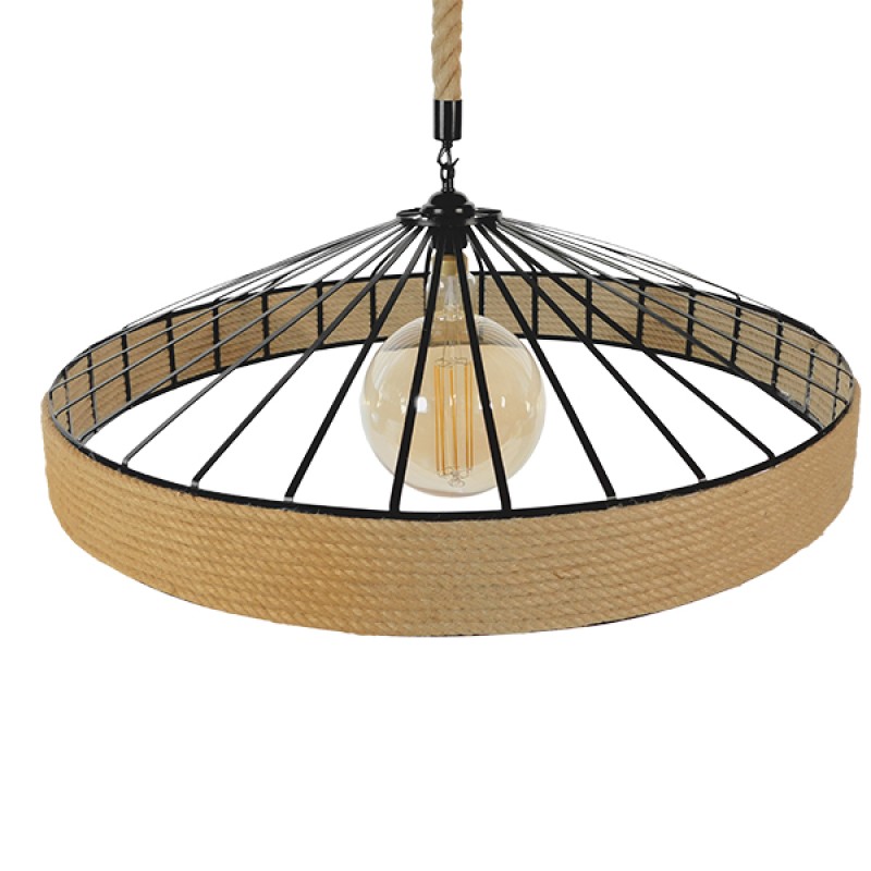 GLOBOSTAR® SAHARA 01416 Boho Κρεμαστό Φωτιστικό Οροφής με Ντουί 1 x E27 AC 220-240V IP20 - Μπεζ & Μαύρο - Μ80 x Π80 x Y25cm