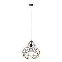 GLOBOSTAR® FLUTED 01422 Vintage Κρεμαστό Φωτιστικό Οροφής με Ντουί 1 x E27 AC 220-240V IP20 - Μαύρο & Μπεζ - Μ50 x Π50 x Y44cm