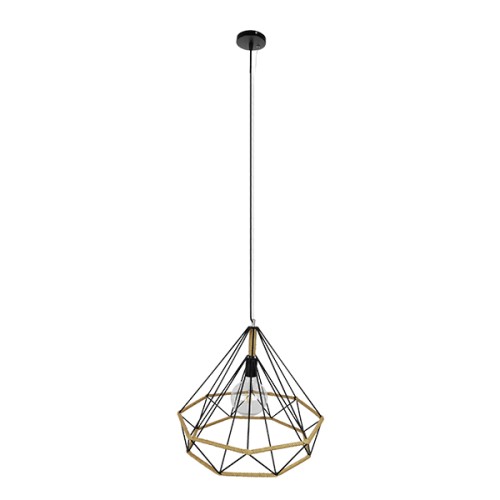 GLOBOSTAR® FLUTED 01422 Vintage Κρεμαστό Φωτιστικό Οροφής με Ντουί 1 x E27 AC 220-240V IP20 - Μαύρο & Μπεζ - Μ50 x Π50 x Y44cm
