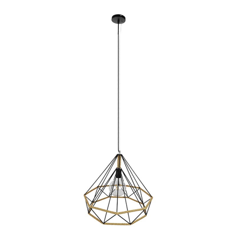 GLOBOSTAR® FLUTED 01422 Vintage Κρεμαστό Φωτιστικό Οροφής με Ντουί 1 x E27 AC 220-240V IP20 - Μαύρο & Μπεζ - Μ50 x Π50 x Y44cm