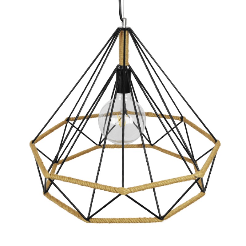 GLOBOSTAR® FLUTED 01422 Vintage Κρεμαστό Φωτιστικό Οροφής με Ντουί 1 x E27 AC 220-240V IP20 - Μαύρο & Μπεζ - Μ50 x Π50 x Y44cm