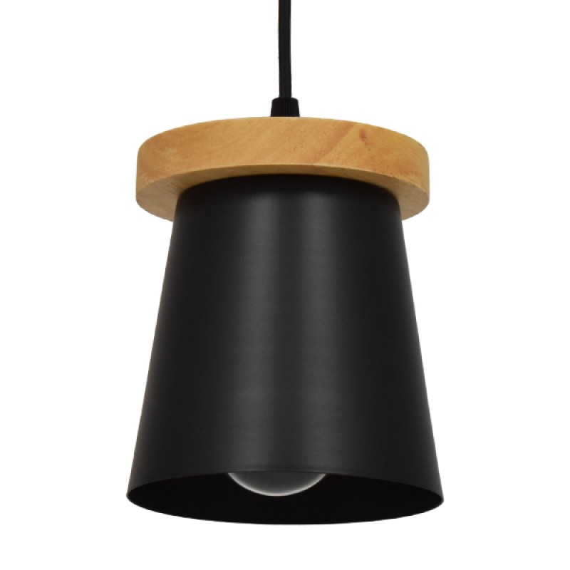 GLOBOSTAR® LANA 01424 Μοντέρνο Κρεμαστό Φωτιστικό Οροφής με Ντουί 1 x E27 AC 220-240V IP20 - Μαύρο & Καφέ - Μ13 x Π13 x Y17cm