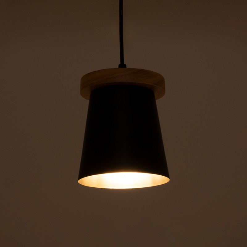 GLOBOSTAR® LANA 01424 Μοντέρνο Κρεμαστό Φωτιστικό Οροφής με Ντουί 1 x E27 AC 220-240V IP20 - Μαύρο & Καφέ - Μ13 x Π13 x Y17cm