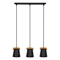 GLOBOSTAR® LANA 01425 Μοντέρνο Κρεμαστό Φωτιστικό Οροφής με Ντουί 3 x E27 AC 220-240V IP20 - Μαύρο & Καφέ - Μ60 x Π13 x Υ18cm
