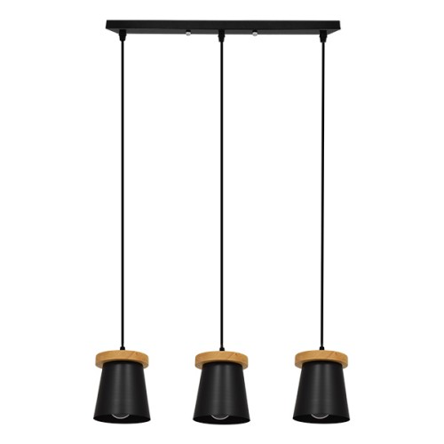 GLOBOSTAR® LANA 01425 Μοντέρνο Κρεμαστό Φωτιστικό Οροφής με Ντουί 3 x E27 AC 220-240V IP20 - Μαύρο & Καφέ - Μ60 x Π13 x Υ18cm