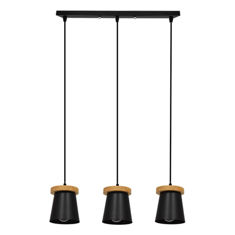 GLOBOSTAR® LANA 01425 Μοντέρνο Κρεμαστό Φωτιστικό Οροφής με Ντουί 3 x E27 AC 220-240V IP20 - Μαύρο & Καφέ - Μ60 x Π13 x Υ18cm