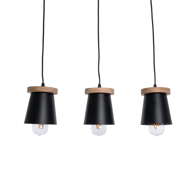 GLOBOSTAR® LANA 01425 Μοντέρνο Κρεμαστό Φωτιστικό Οροφής με Ντουί 3 x E27 AC 220-240V IP20 - Μαύρο & Καφέ - Μ60 x Π13 x Υ18cm