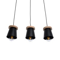 GLOBOSTAR® LANA 01425 Μοντέρνο Κρεμαστό Φωτιστικό Οροφής με Ντουί 3 x E27 AC 220-240V IP20 - Μαύρο & Καφέ - Μ60 x Π13 x Υ18cm