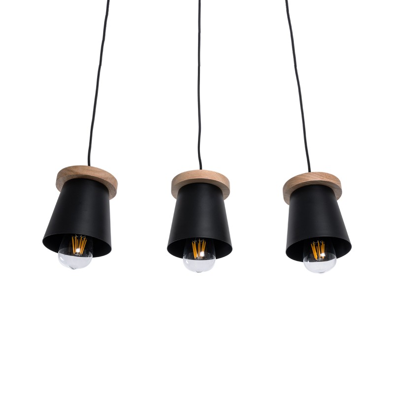 GLOBOSTAR® LANA 01425 Μοντέρνο Κρεμαστό Φωτιστικό Οροφής με Ντουί 3 x E27 AC 220-240V IP20 - Μαύρο & Καφέ - Μ60 x Π13 x Υ18cm