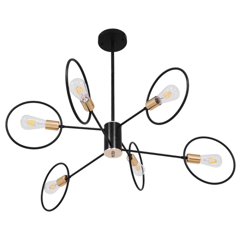 GLOBOSTAR® NEXUS 01446 Μοντέρνο Φωτιστικό Οροφής με Ντουί 6 x E27 AC 220-240V IP20 - Μαύρο & Χάλκινο - Μ105 x Π105 x Υ70cm