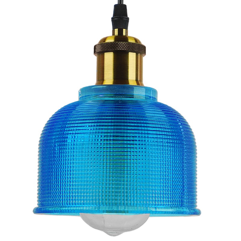 GLOBOSTAR® SEGRETO 01452 Vintage Κρεμαστό Φωτιστικό Οροφής με Ντουί 1 x E27 AC 220-240V IP20 - Μπλε & Χρυσό - Μ14 x Π14 x Υ18cm