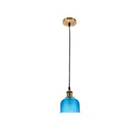 GLOBOSTAR® SEGRETO 01452 Vintage Κρεμαστό Φωτιστικό Οροφής με Ντουί 1 x E27 AC 220-240V IP20 - Μπλε & Χρυσό - Μ14 x Π14 x Υ18cm