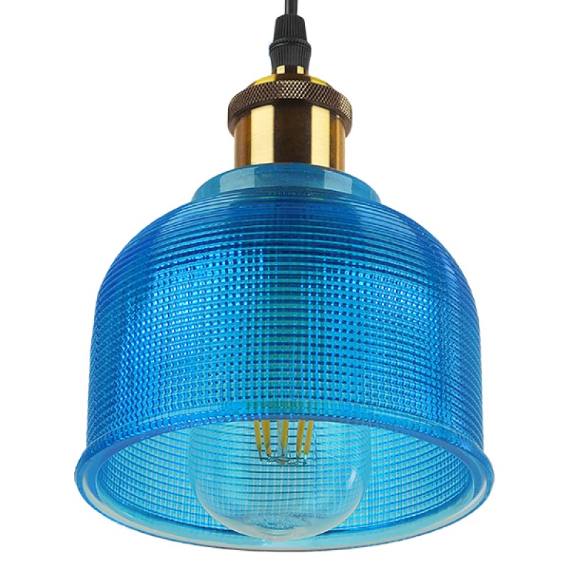 GLOBOSTAR® SEGRETO 01452 Vintage Κρεμαστό Φωτιστικό Οροφής με Ντουί 1 x E27 AC 220-240V IP20 - Μπλε & Χρυσό - Μ14 x Π14 x Υ18cm