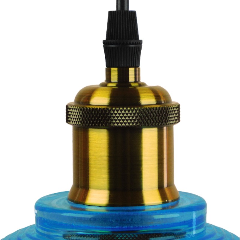 GLOBOSTAR® SEGRETO 01452 Vintage Κρεμαστό Φωτιστικό Οροφής με Ντουί 1 x E27 AC 220-240V IP20 - Μπλε & Χρυσό - Μ14 x Π14 x Υ18cm