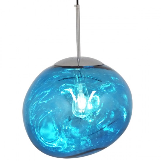 GloboStar® DIXXON BLUE 01467 Μοντέρνο Κρεμαστό Φωτιστικό Οροφής Μονόφωτο Γυάλινο Μπλε Φ36 x Υ45cm