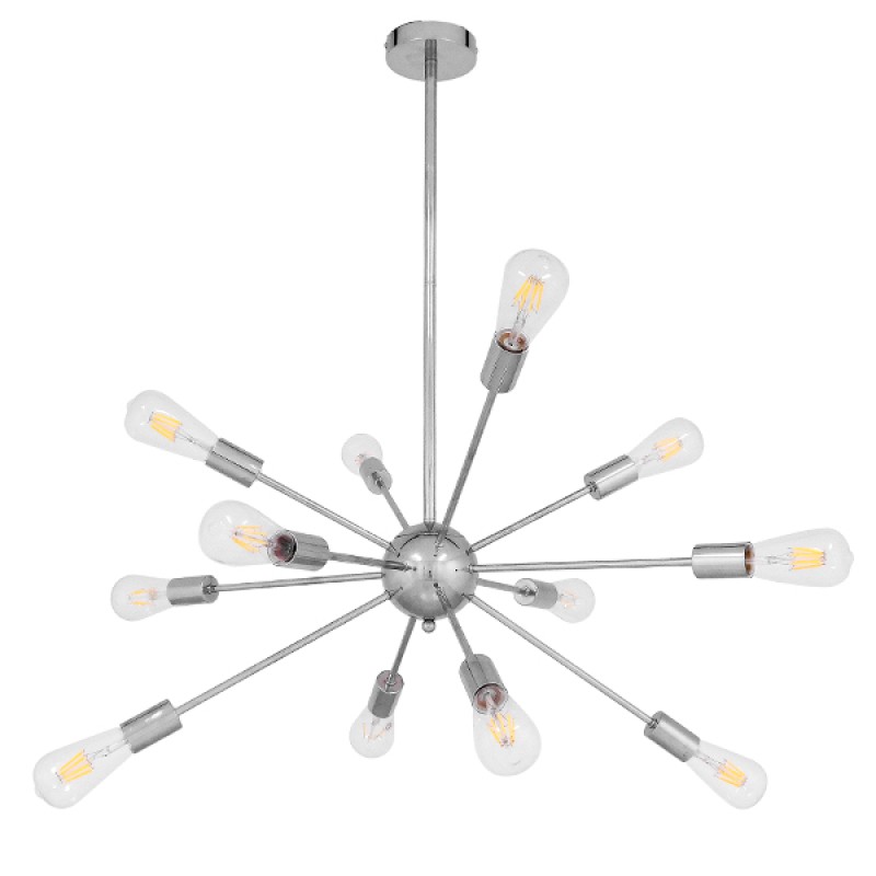 GLOBOSTAR® MILANO 01487 Μοντέρνο Φωτιστικό Οροφής με Ντουί 12 x E27 AC 220-240V IP20 - Ασημί - Μ80 x Π80 x Υ80cm
