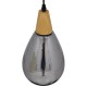 GloboStar® NOAH 01489 Μοντέρνο Κρεμαστό Φωτιστικό Οροφής Μονόφωτο Γυάλινο με Ξύλο Μαύρο Φιμέ Νίκελ Φ16 x Υ30cm