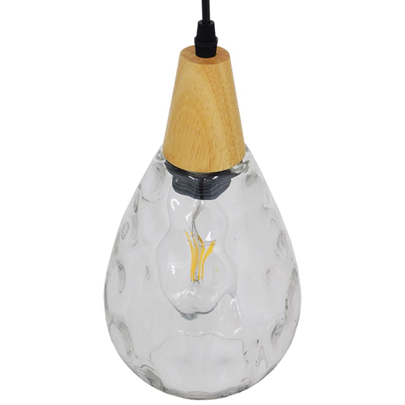 GLOBOSTAR® NOAH 01491 Μοντέρνο Κρεμαστό Φωτιστικό Οροφής με Ντουί 1 x E27 AC 220-240V IP20 - Διάφανο & Μπεζ - Μ16 x Π16 x Υ30cm