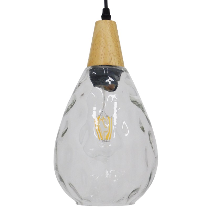 GLOBOSTAR® NOAH 01491 Μοντέρνο Κρεμαστό Φωτιστικό Οροφής με Ντουί 1 x E27 AC 220-240V IP20 - Διάφανο & Μπεζ - Μ16 x Π16 x Υ30cm