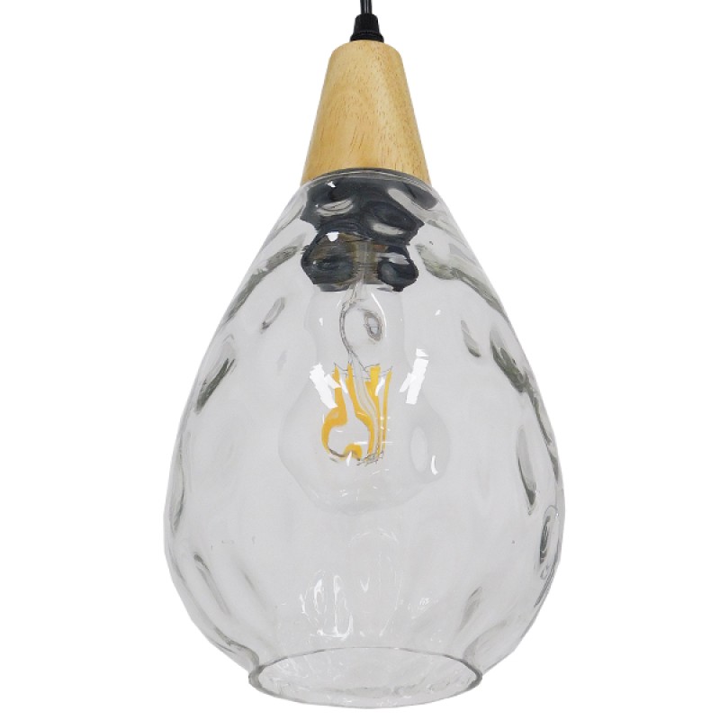 GLOBOSTAR® NOAH 01491 Μοντέρνο Κρεμαστό Φωτιστικό Οροφής με Ντουί 1 x E27 AC 220-240V IP20 - Διάφανο & Μπεζ - Μ16 x Π16 x Υ30cm