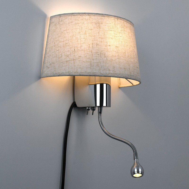 GLOBOSTAR® ELEGANT 01493 Μοντέρνο Φωτιστικό Τοίχου - Απλίκα Ξενοδοχείου Reading Light με Ντουί 1 x E27 LED 3W 360lm 36° AC 220-240V IP20 Θερμό Λευκό 2700K - Bridgelux COB Chip - Ασημί & Λευκό - Μ26 x Π16.5 x Υ33cm - 2 Χρόνια Εγγύηση