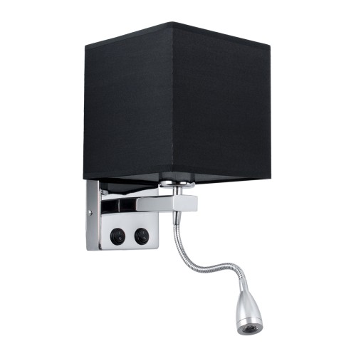 GLOBOSTAR® ELEGANT 01494 Μοντέρνο Φωτιστικό Τοίχου - Απλίκα Ξενοδοχείου Reading Light με Ντουί 1 x E27 LED 3W 270lm 36° AC 220-240V IP20 Θερμό Λευκό 2700K - CREE XPE Chip - Ασημί & Μαύρο - Μ17 x Π21 x Υ43cm - 2 Χρόνια Εγγύηση
