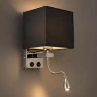GLOBOSTAR® ELEGANT 01494 Μοντέρνο Φωτιστικό Τοίχου - Απλίκα Ξενοδοχείου Reading Light με Ντουί 1 x E27 LED 3W 270lm 36° AC 220-240V IP20 Θερμό Λευκό 2700K - CREE XPE Chip - Ασημί & Μαύρο - Μ17 x Π21 x Υ43cm - 2 Χρόνια Εγγύηση