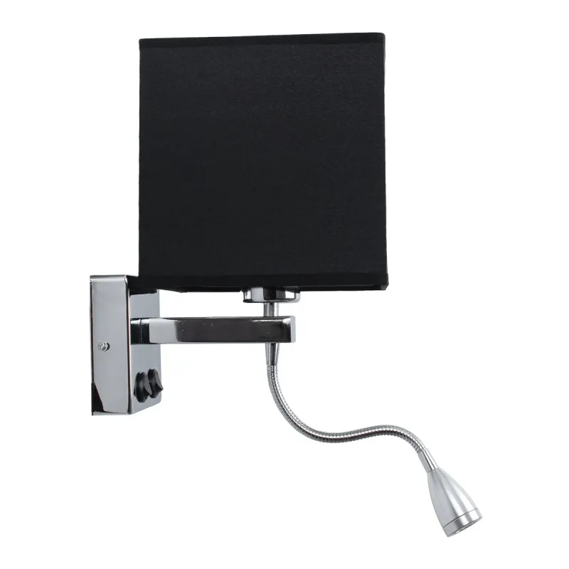 GLOBOSTAR® ELEGANT 01494 Μοντέρνο Φωτιστικό Τοίχου - Απλίκα Ξενοδοχείου Reading Light με Ντουί 1 x E27 LED 3W 270lm 36° AC 220-240V IP20 Θερμό Λευκό 2700K - CREE XPE Chip - Ασημί & Μαύρο - Μ17 x Π21 x Υ43cm - 2 Χρόνια Εγγύηση