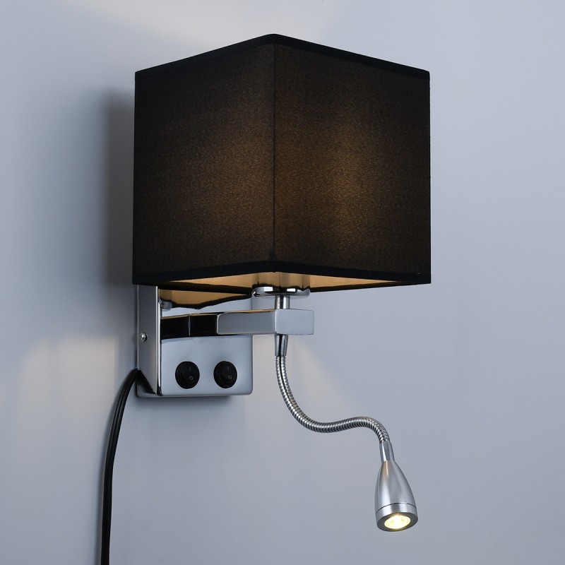 GLOBOSTAR® ELEGANT 01494 Μοντέρνο Φωτιστικό Τοίχου - Απλίκα Ξενοδοχείου Reading Light με Ντουί 1 x E27 LED 3W 270lm 36° AC 220-240V IP20 Θερμό Λευκό 2700K - CREE XPE Chip - Ασημί & Μαύρο - Μ17 x Π21 x Υ43cm - 2 Χρόνια Εγγύηση