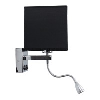 GLOBOSTAR® ELEGANT 01494 Μοντέρνο Φωτιστικό Τοίχου - Απλίκα Ξενοδοχείου Reading Light με Ντουί 1 x E27 LED 3W 270lm 36° AC 220-240V IP20 Θερμό Λευκό 2700K - CREE XPE Chip - Ασημί & Μαύρο - Μ17 x Π21 x Υ43cm - 2 Χρόνια Εγγύηση
