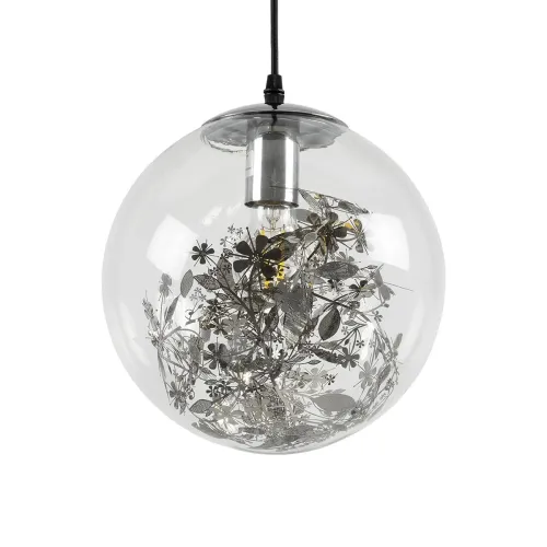 GLOBOSTAR® HARPER 01510 Μοντέρνο Κρεμαστό Φωτιστικό Οροφής με Ντουί 1 x E27 AC 220-240V IP20 - Διάφανο & Ασημί - Μ25 x Π25 x Υ30cm