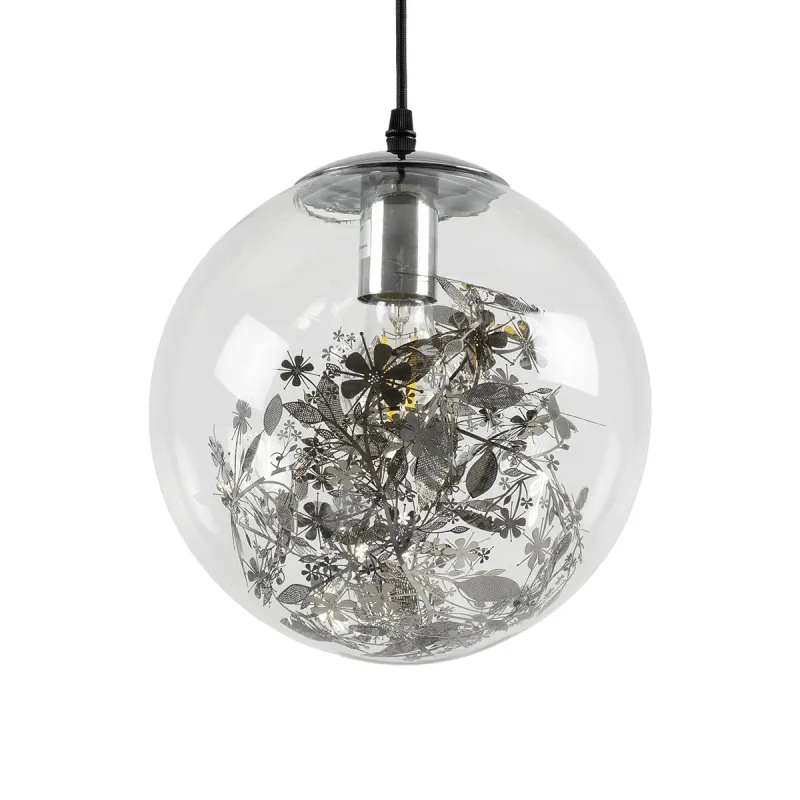 GLOBOSTAR® HARPER 01510 Μοντέρνο Κρεμαστό Φωτιστικό Οροφής με Ντουί 1 x E27 AC 220-240V IP20 - Διάφανο & Ασημί - Μ25 x Π25 x Υ30cm