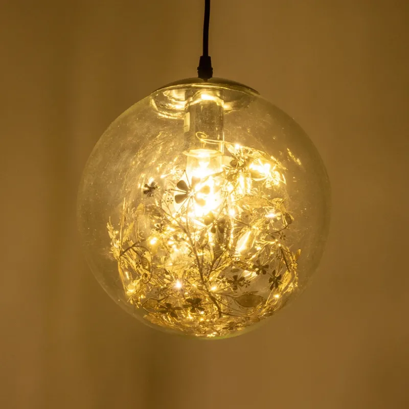 GLOBOSTAR® HARPER 01510 Μοντέρνο Κρεμαστό Φωτιστικό Οροφής με Ντουί 1 x E27 AC 220-240V IP20 - Διάφανο & Ασημί - Μ25 x Π25 x Υ30cm