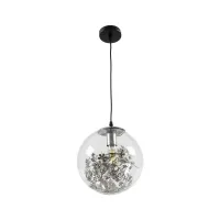 GLOBOSTAR® HARPER 01510 Μοντέρνο Κρεμαστό Φωτιστικό Οροφής με Ντουί 1 x E27 AC 220-240V IP20 - Διάφανο & Ασημί - Μ25 x Π25 x Υ30cm
