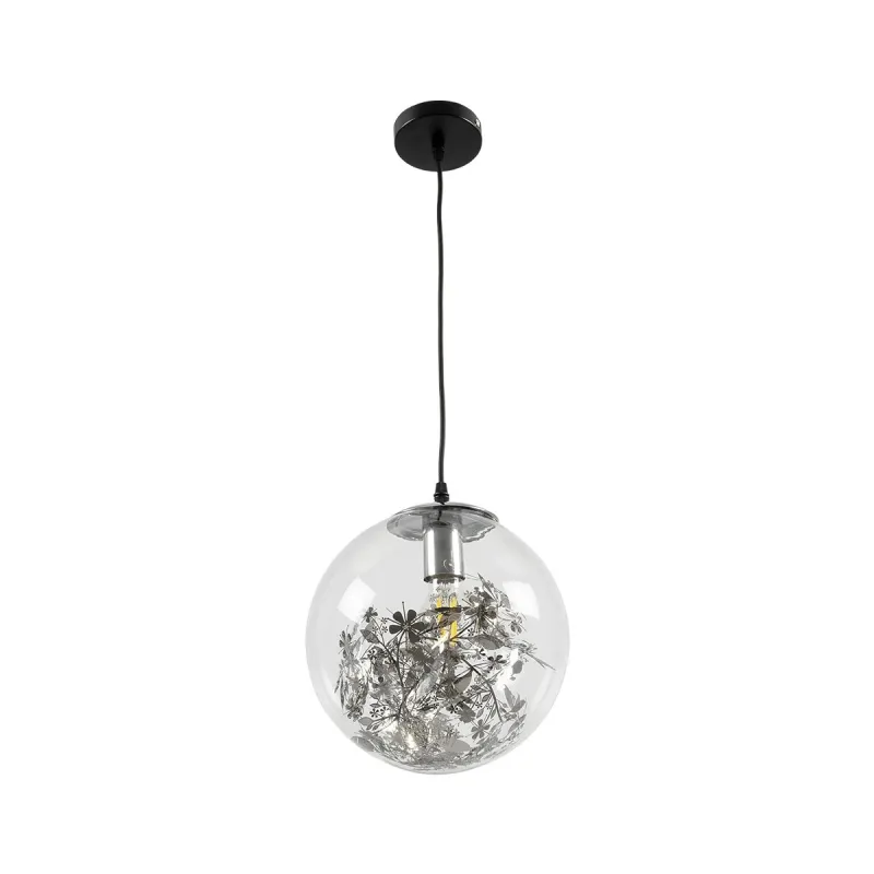 GLOBOSTAR® HARPER 01510 Μοντέρνο Κρεμαστό Φωτιστικό Οροφής με Ντουί 1 x E27 AC 220-240V IP20 - Διάφανο & Ασημί - Μ25 x Π25 x Υ30cm