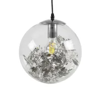 GLOBOSTAR® HARPER 01510 Μοντέρνο Κρεμαστό Φωτιστικό Οροφής με Ντουί 1 x E27 AC 220-240V IP20 - Διάφανο & Ασημί - Μ25 x Π25 x Υ30cm