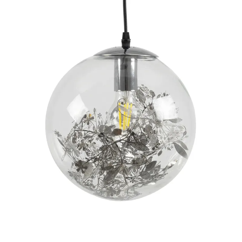 GLOBOSTAR® HARPER 01510 Μοντέρνο Κρεμαστό Φωτιστικό Οροφής με Ντουί 1 x E27 AC 220-240V IP20 - Διάφανο & Ασημί - Μ25 x Π25 x Υ30cm