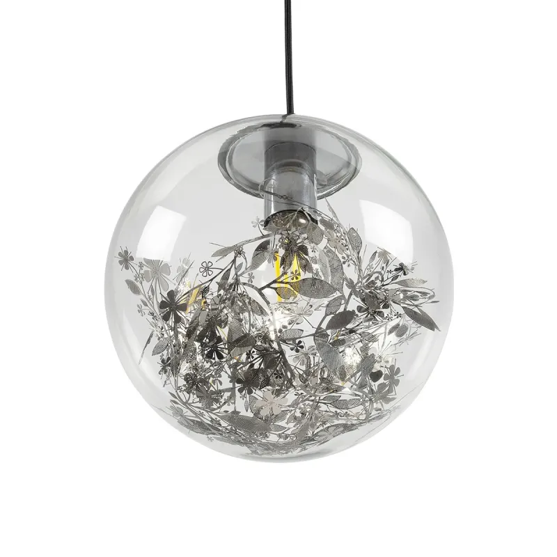 GLOBOSTAR® HARPER 01510 Μοντέρνο Κρεμαστό Φωτιστικό Οροφής με Ντουί 1 x E27 AC 220-240V IP20 - Διάφανο & Ασημί - Μ25 x Π25 x Υ30cm
