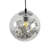 GLOBOSTAR® HARPER 01510 Μοντέρνο Κρεμαστό Φωτιστικό Οροφής με Ντουί 1 x E27 AC 220-240V IP20 - Διάφανο & Ασημί - Μ25 x Π25 x Υ30cm