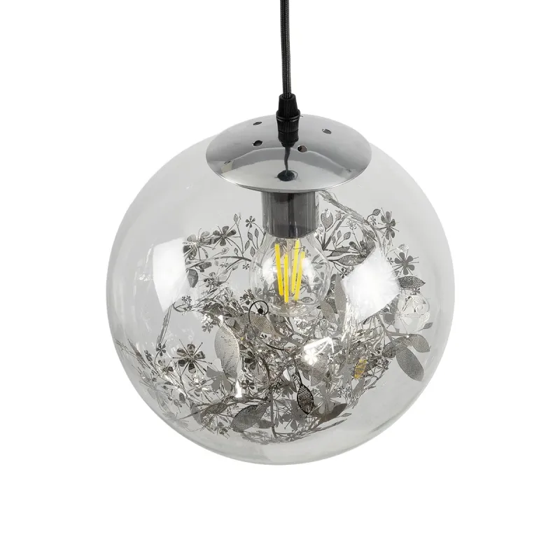 GLOBOSTAR® HARPER 01510 Μοντέρνο Κρεμαστό Φωτιστικό Οροφής με Ντουί 1 x E27 AC 220-240V IP20 - Διάφανο & Ασημί - Μ25 x Π25 x Υ30cm