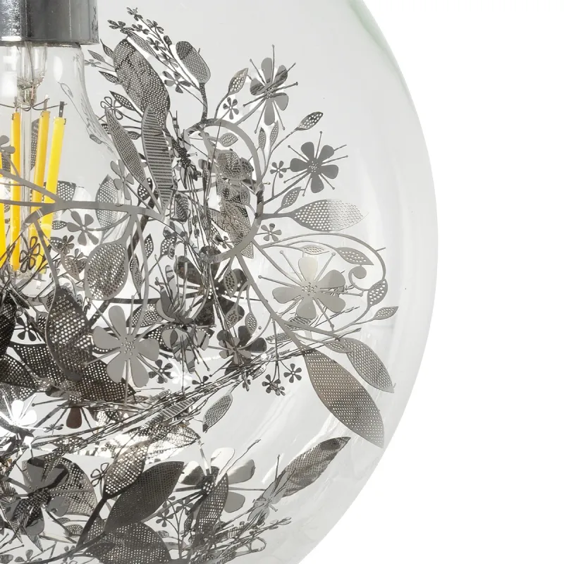 GLOBOSTAR® HARPER 01510 Μοντέρνο Κρεμαστό Φωτιστικό Οροφής με Ντουί 1 x E27 AC 220-240V IP20 - Διάφανο & Ασημί - Μ25 x Π25 x Υ30cm