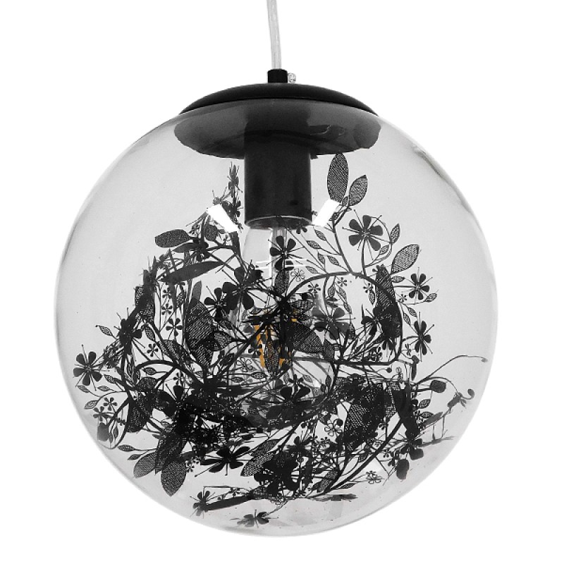 GLOBOSTAR® HARPER 01512 Μοντέρνο Κρεμαστό Φωτιστικό Οροφής με Ντουί 1 x E27 AC 220-240V IP20 - Διάφανο & Μαύρο - Μ25 x Π25 x Υ30cm