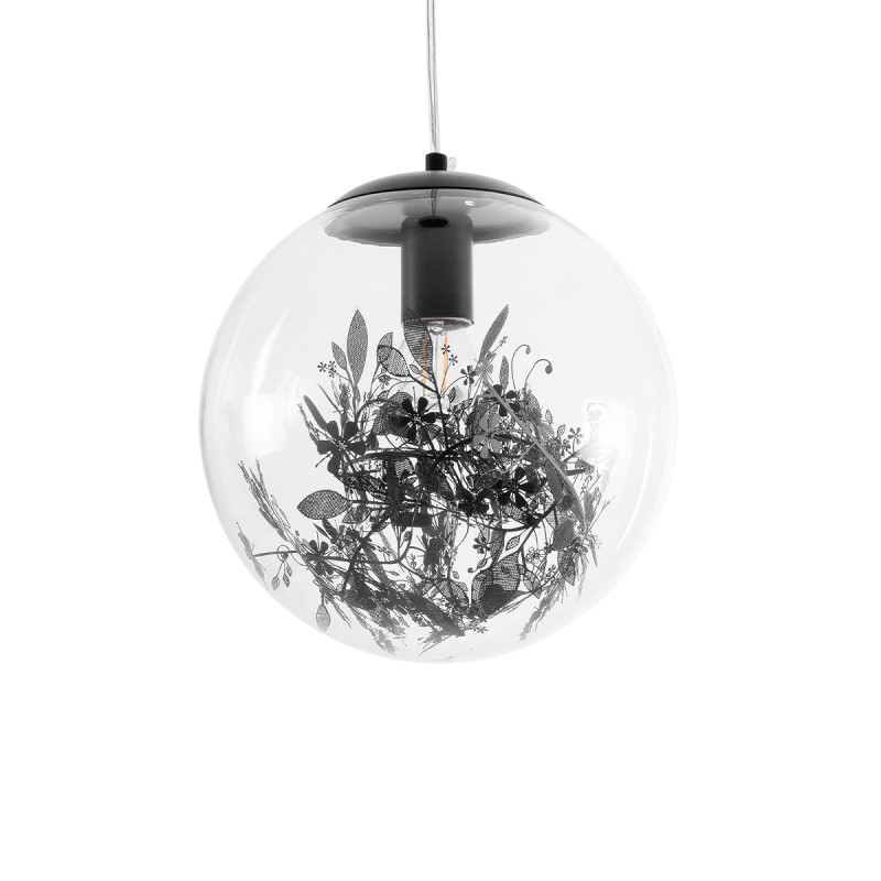 GLOBOSTAR® HARPER 01512 Μοντέρνο Κρεμαστό Φωτιστικό Οροφής με Ντουί 1 x E27 AC 220-240V IP20 - Διάφανο & Μαύρο - Μ25 x Π25 x Υ30cm